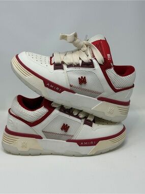 Size 9.5- AMIRI White and Red Leather Low-Top Sneakers